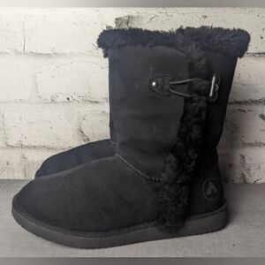 AirWalk Winter Black Hook & Loop Boots Faux Suede & Fur Lined